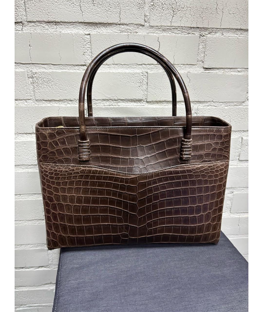 ZILLI Коричневая сумка с короткими ручками из экзотической кожи, фото 4