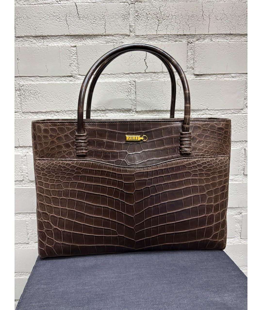 ZILLI Коричневая сумка с короткими ручками из экзотической кожи, фото 7