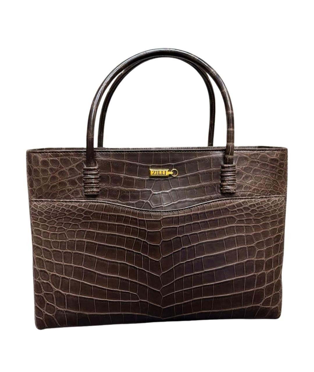 ZILLI Коричневая сумка с короткими ручками из экзотической кожи, фото 1