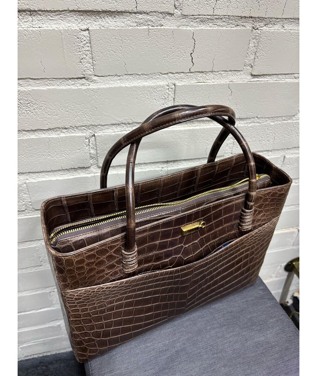 ZILLI Коричневая сумка с короткими ручками из экзотической кожи, фото 3
