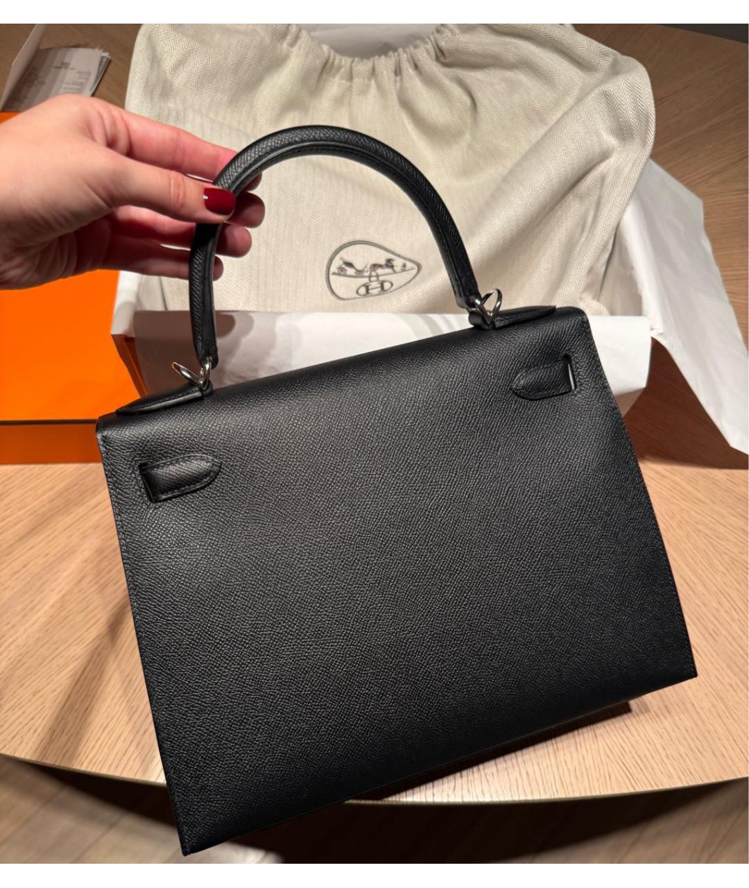 HERMES Черная кожаная сумка с короткими ручками, фото 4