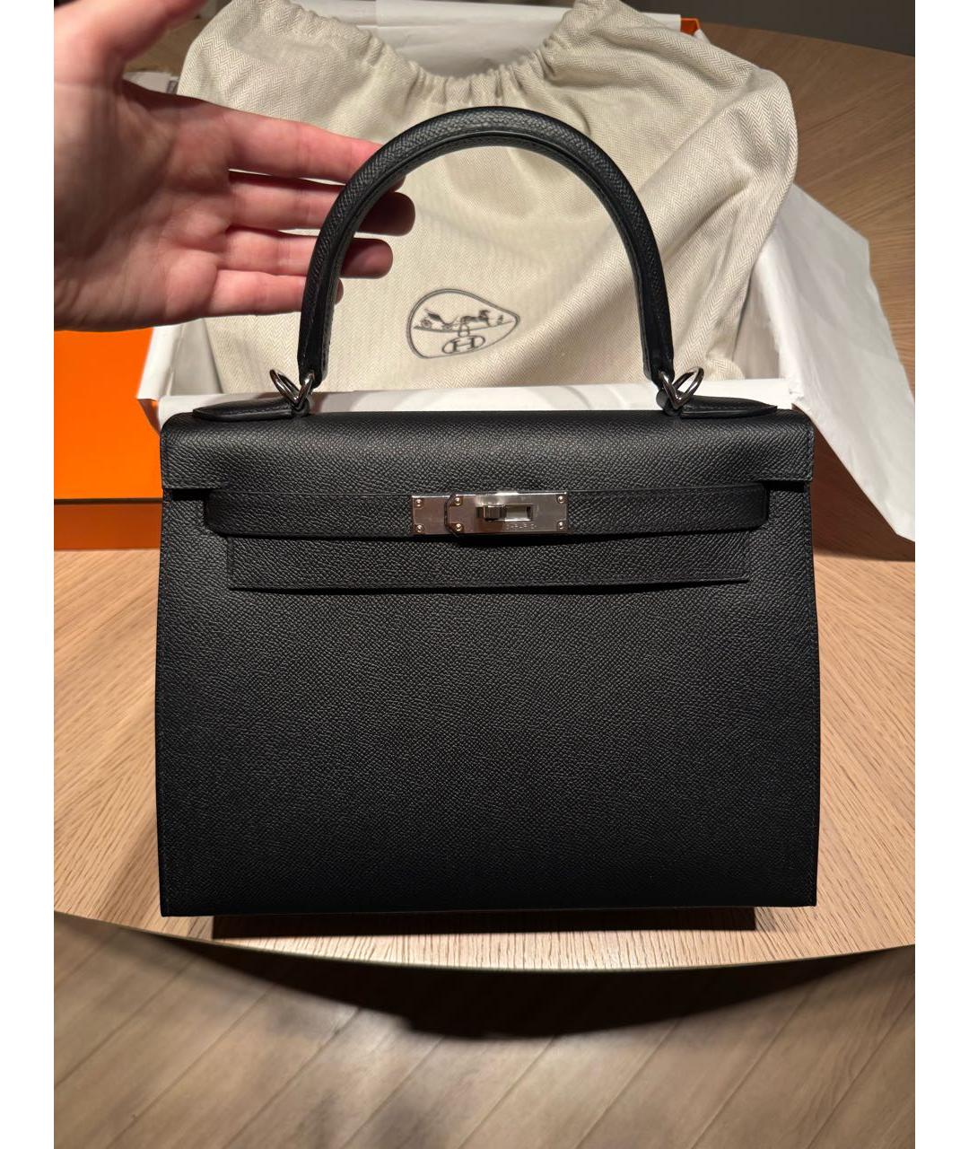HERMES Черная кожаная сумка с короткими ручками, фото 2