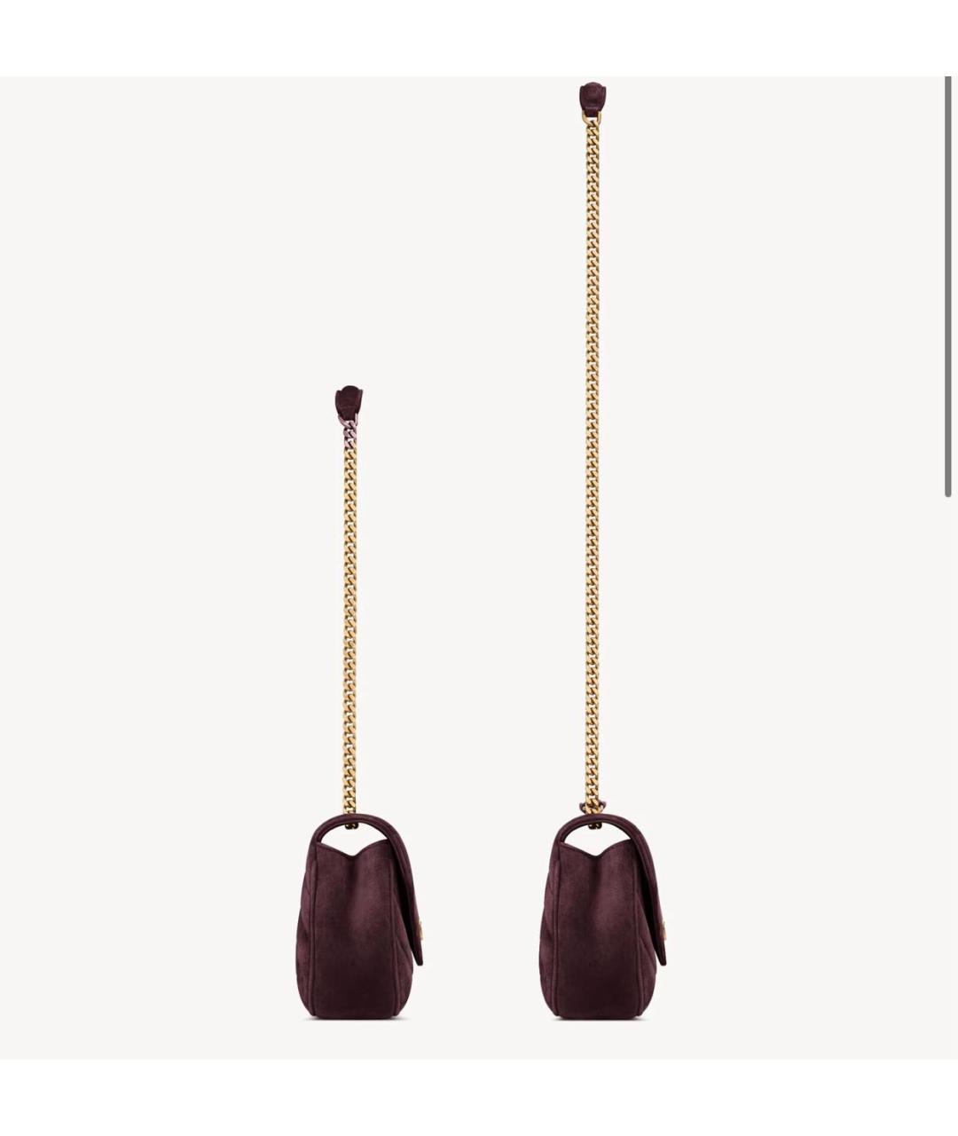 SAINT LAURENT Бордовая замшевая сумка через плечо, фото 3
