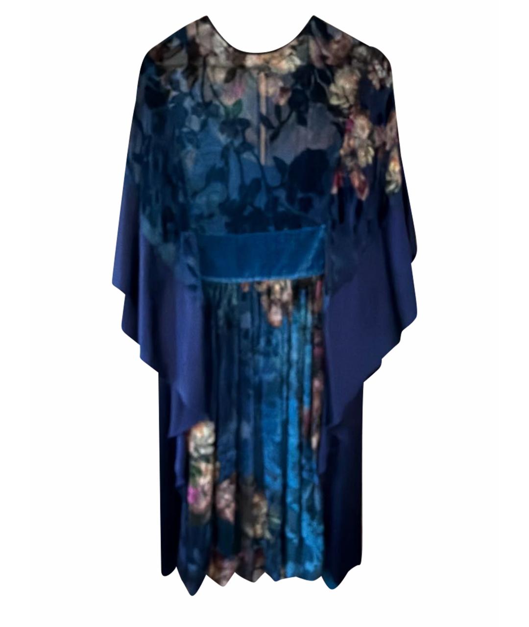 ALBERTA FERRETTI Темно-синее шелковое вечернее платье, фото 1