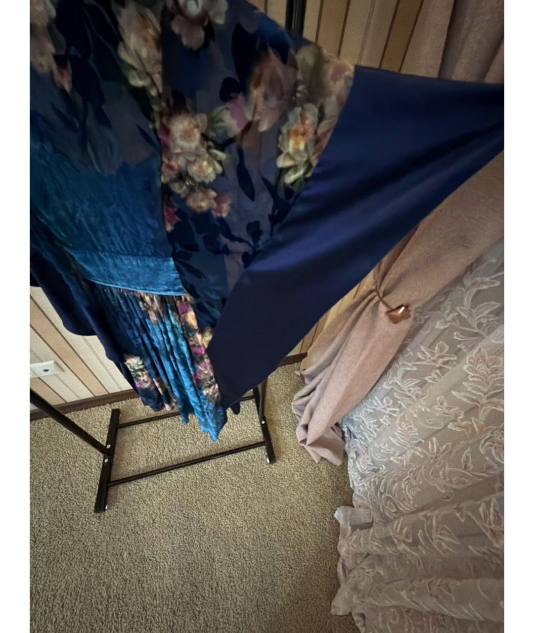 ALBERTA FERRETTI Темно-синее шелковое вечернее платье, фото 5