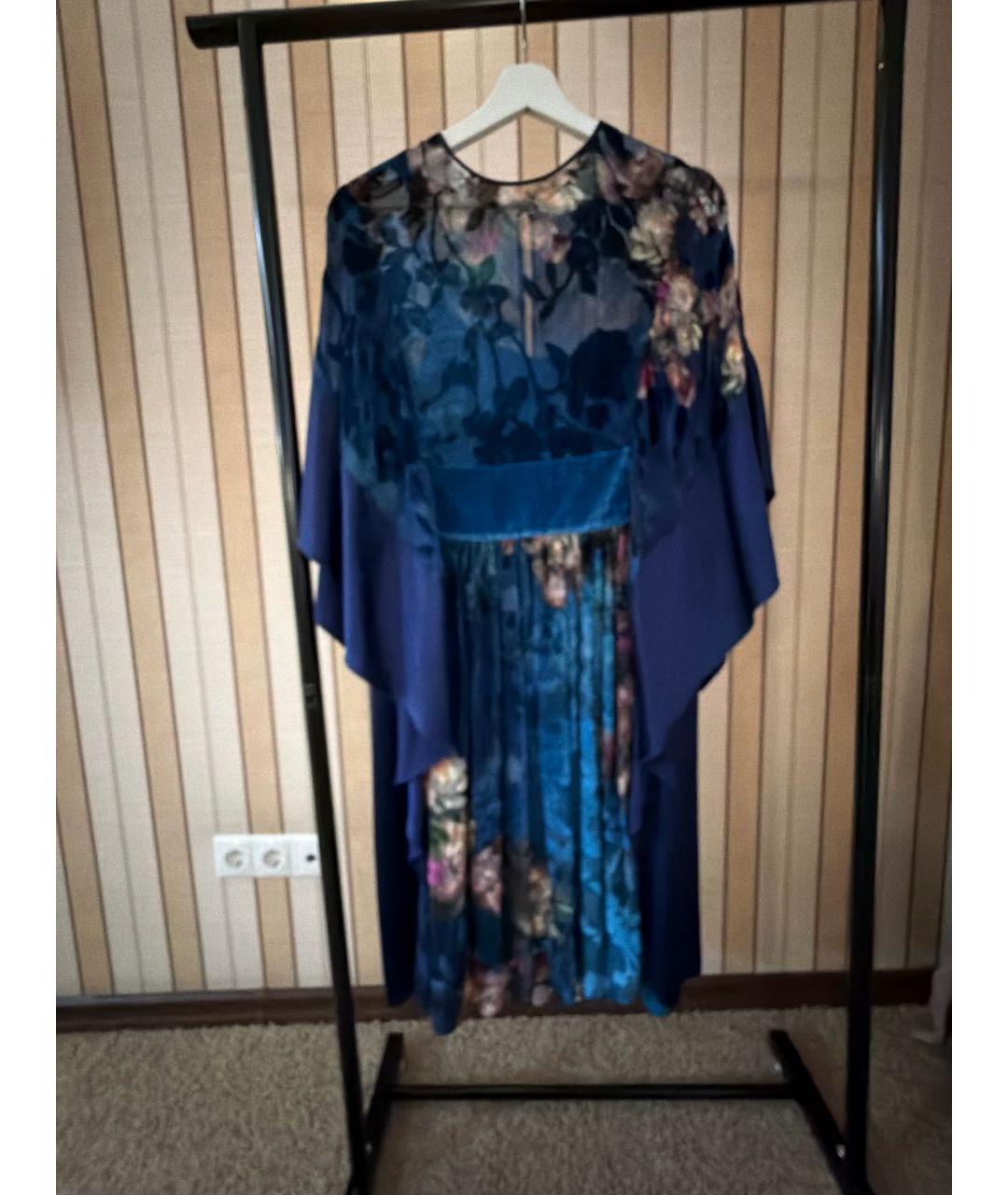 ALBERTA FERRETTI Темно-синее шелковое вечернее платье, фото 9