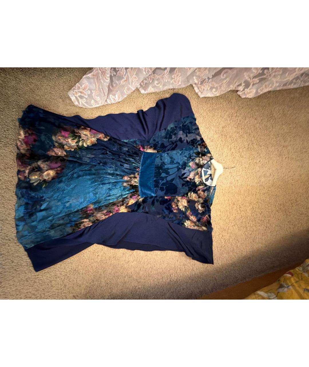 ALBERTA FERRETTI Темно-синее шелковое вечернее платье, фото 8