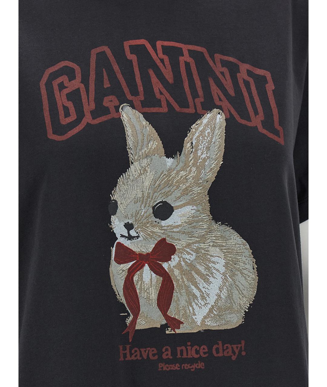 GANNI Черная хлопковая футболка, фото 3