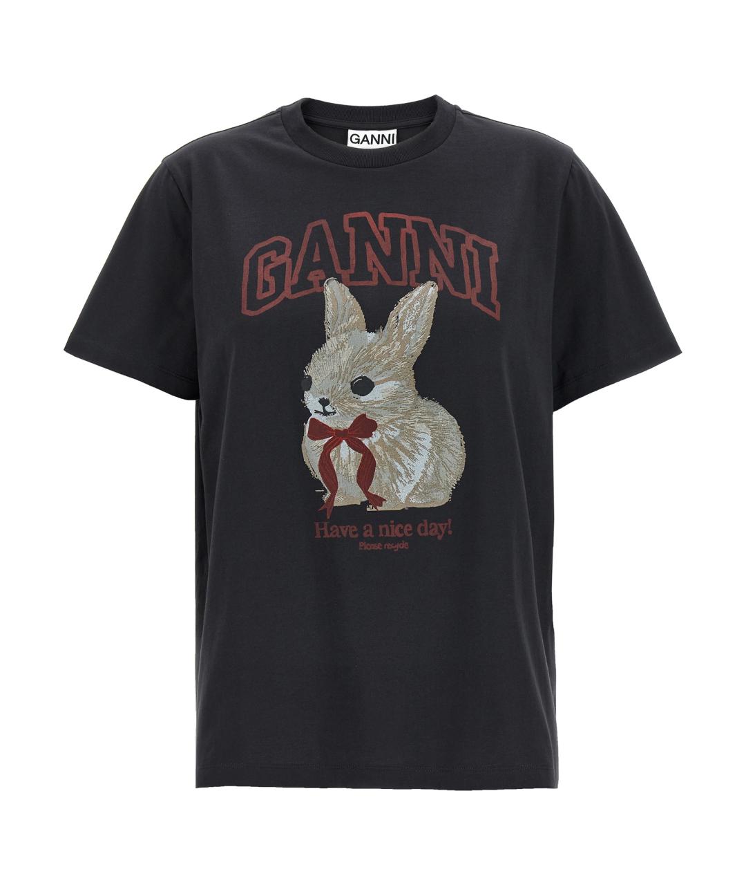 GANNI Черная хлопковая футболка, фото 1