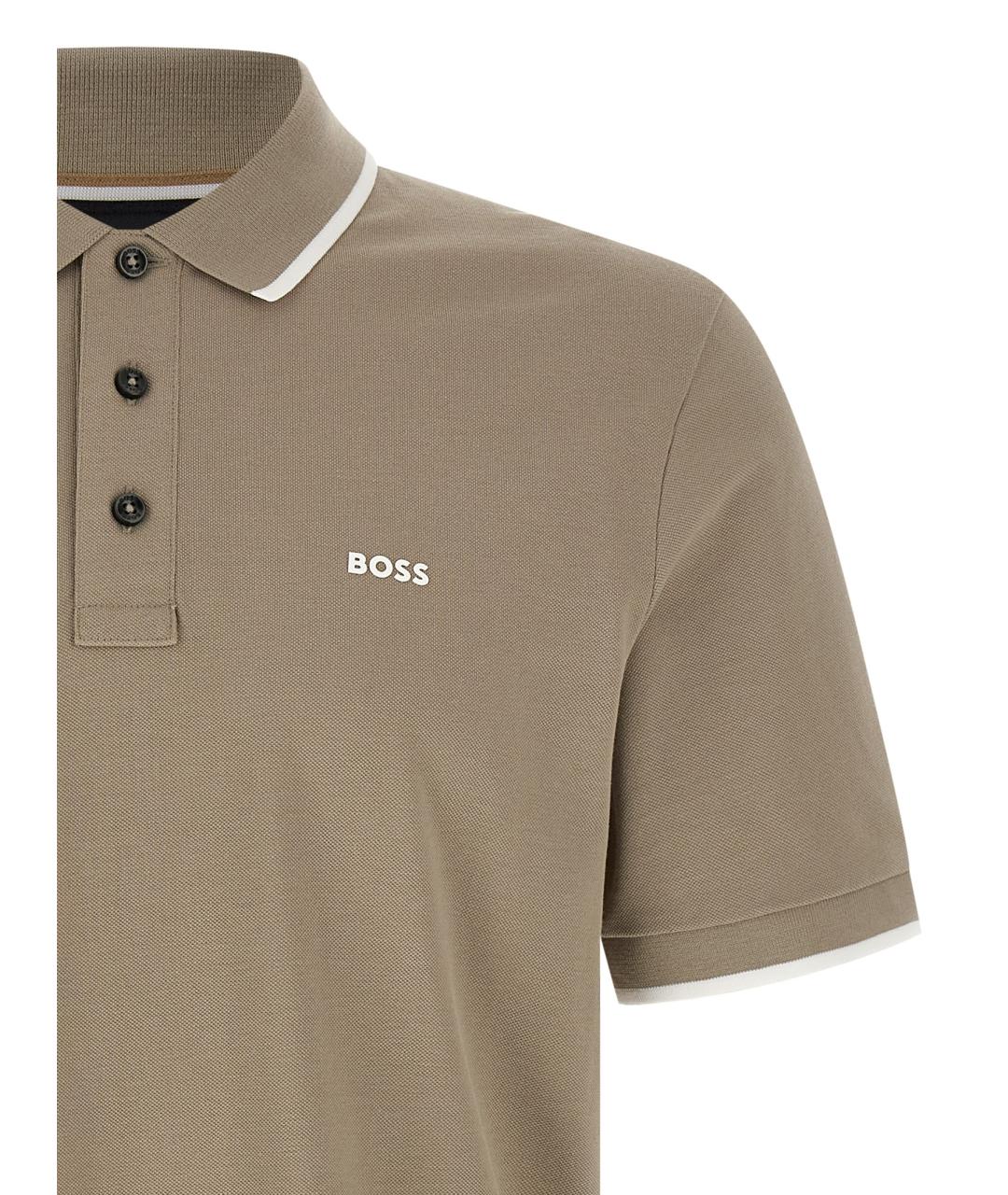 HUGO BOSS Коричневое хлопковое поло с коротким рукавом, фото 3