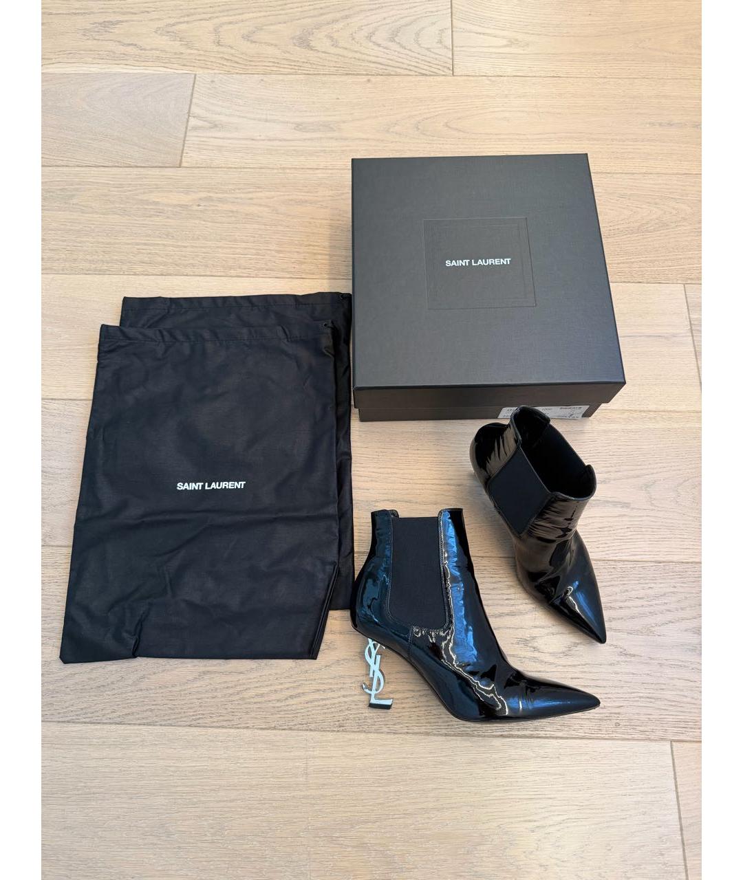 SAINT LAURENT Черные ботильоны из лакированной кожи, фото 2