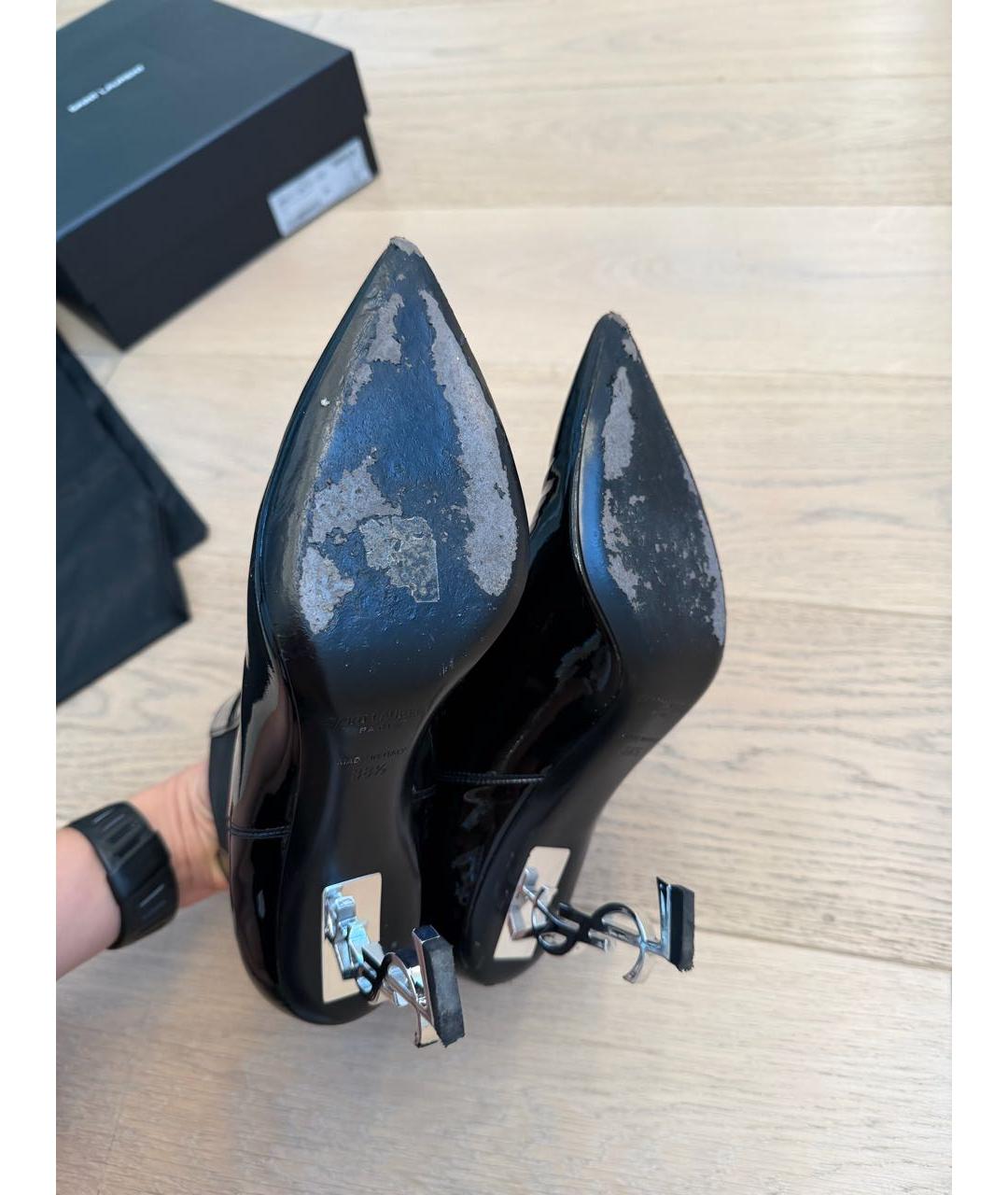 SAINT LAURENT Черные ботильоны из лакированной кожи, фото 6