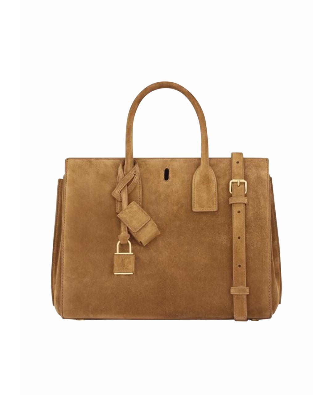 SAINT LAURENT Бежевая замшевая сумка тоут, фото 1