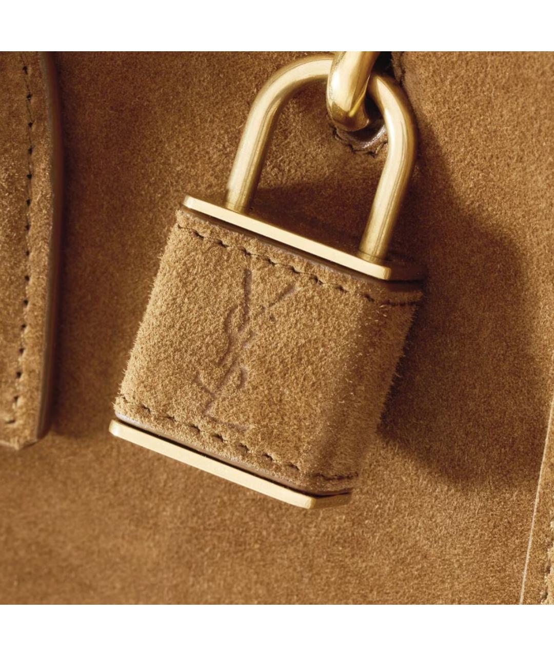 SAINT LAURENT Бежевая замшевая сумка тоут, фото 3