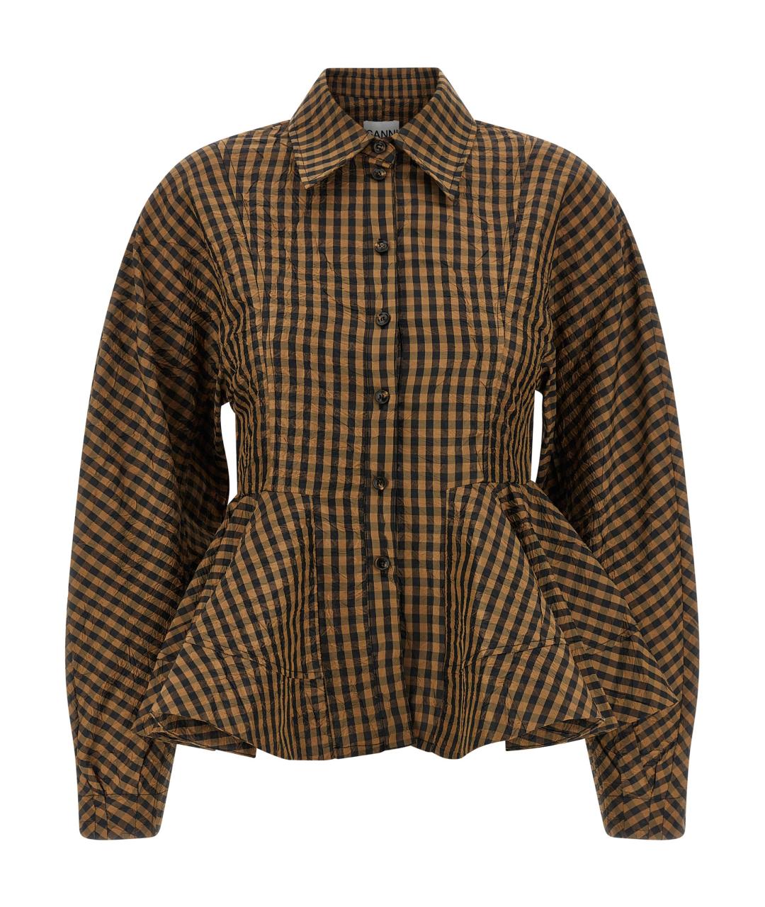 GANNI Коричневая полиэстеровая рубашка, фото 1