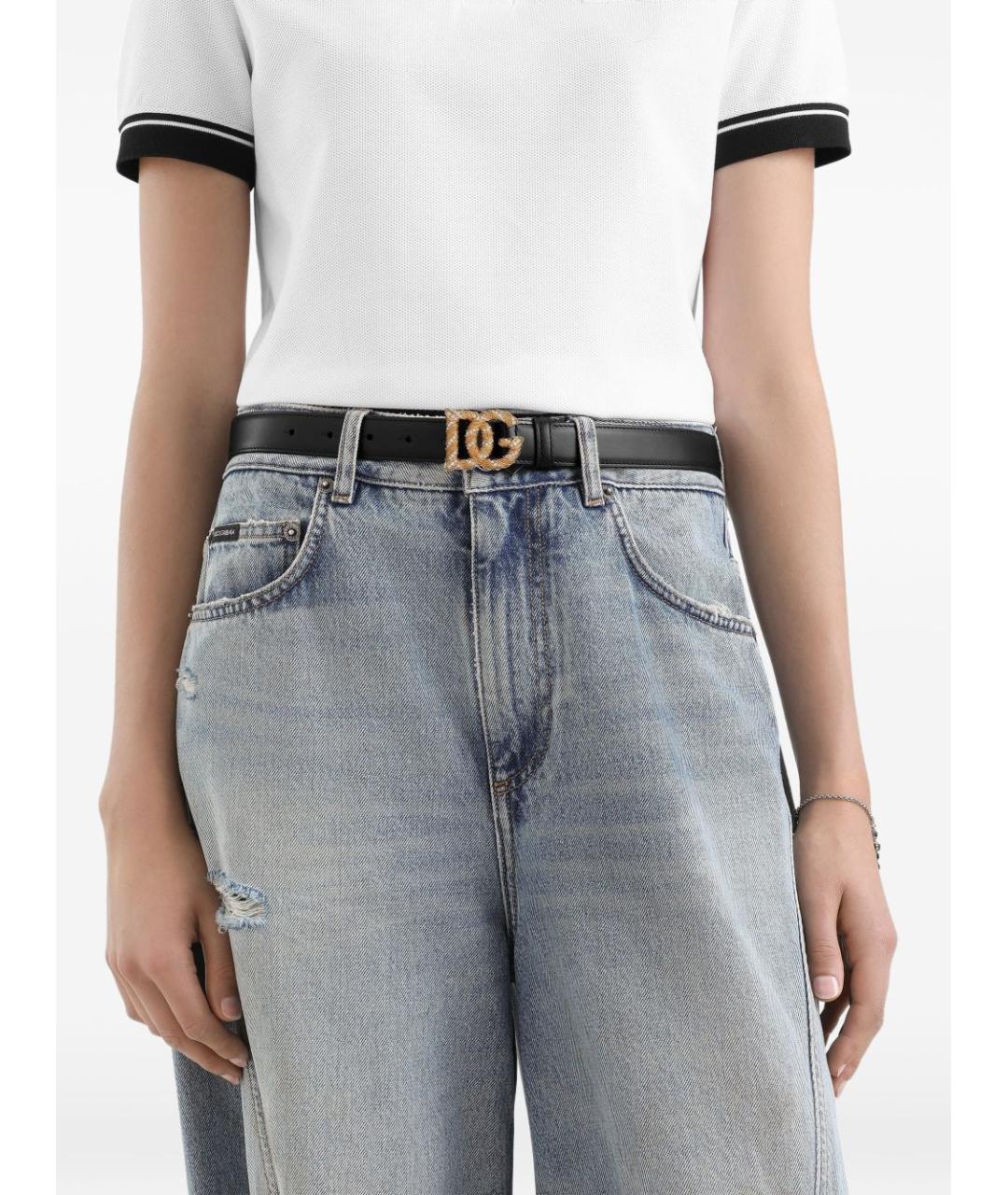 DOLCE&GABBANA Черный кожаный ремень, фото 3