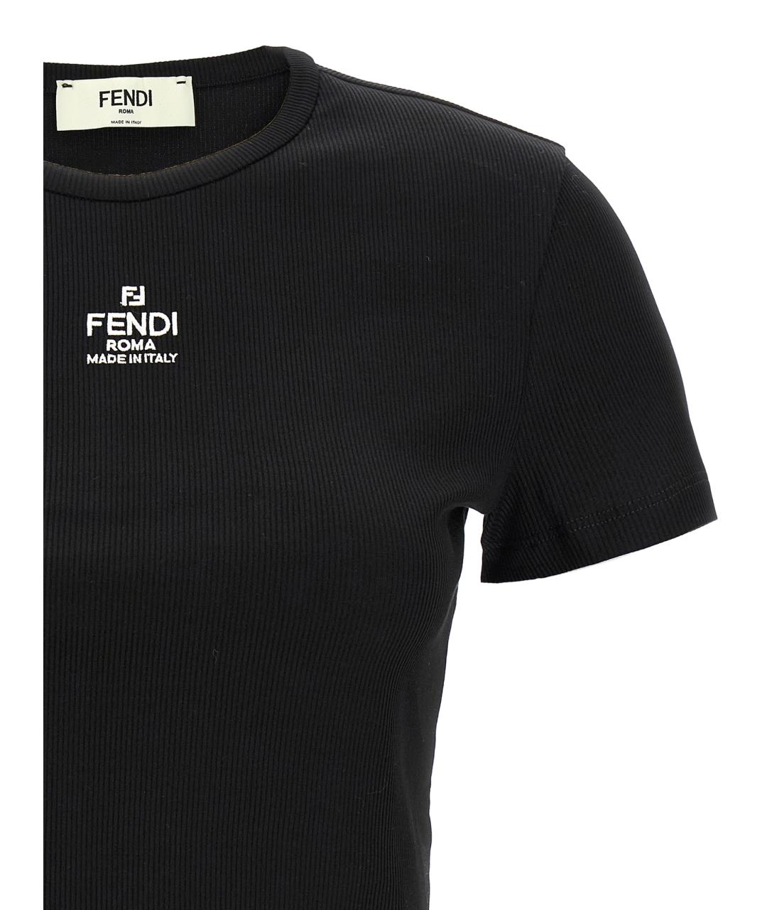 FENDI Черная хлопковая футболка, фото 3