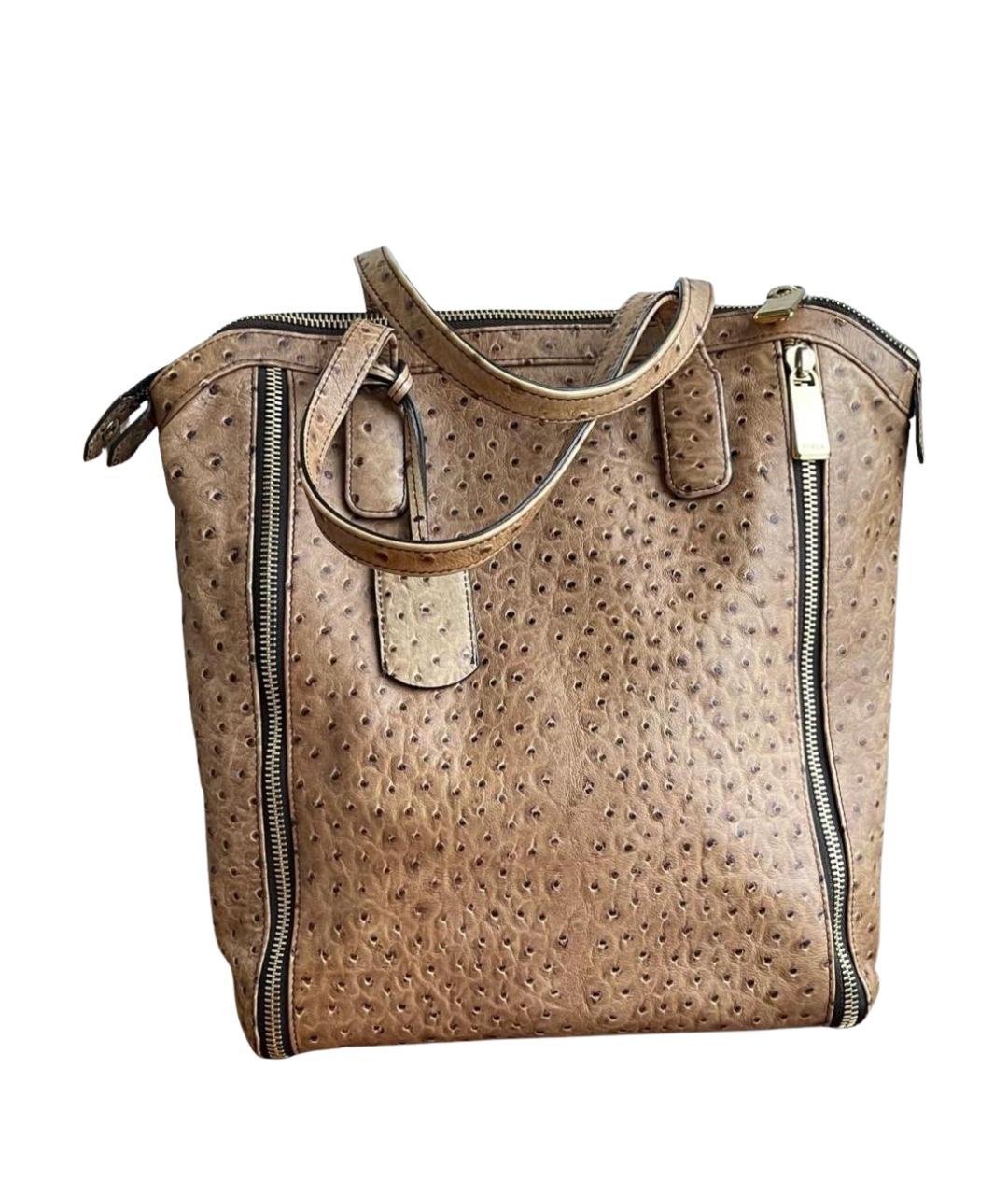 FURLA Коричневая кожаная сумка с короткими ручками, фото 1