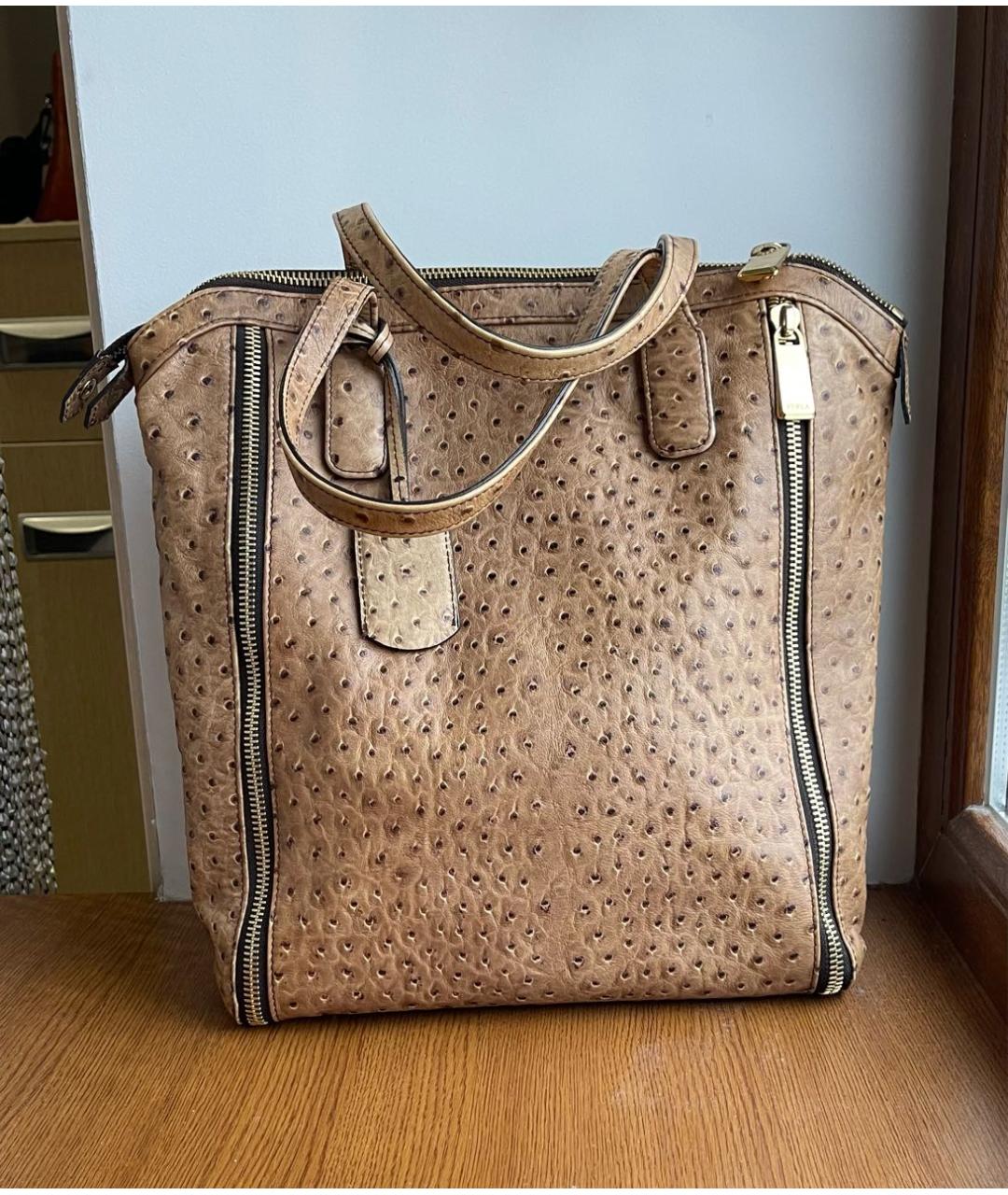 FURLA Коричневая кожаная сумка с короткими ручками, фото 9