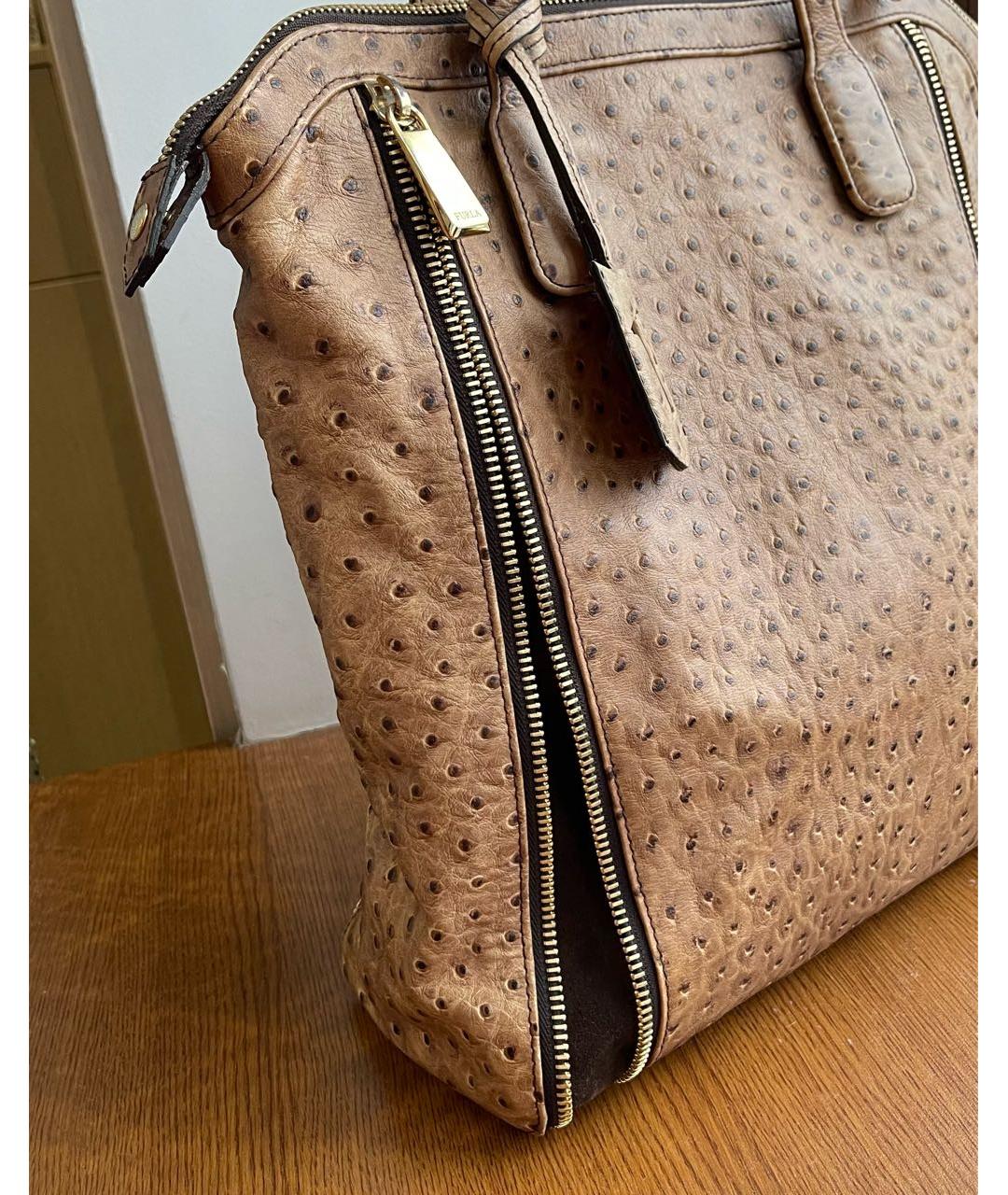 FURLA Коричневая кожаная сумка с короткими ручками, фото 7