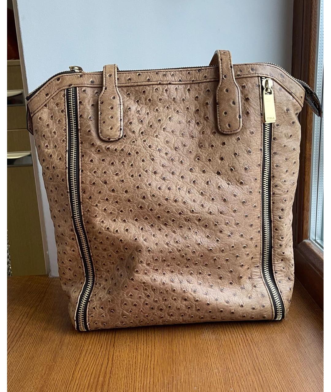 FURLA Коричневая кожаная сумка с короткими ручками, фото 3