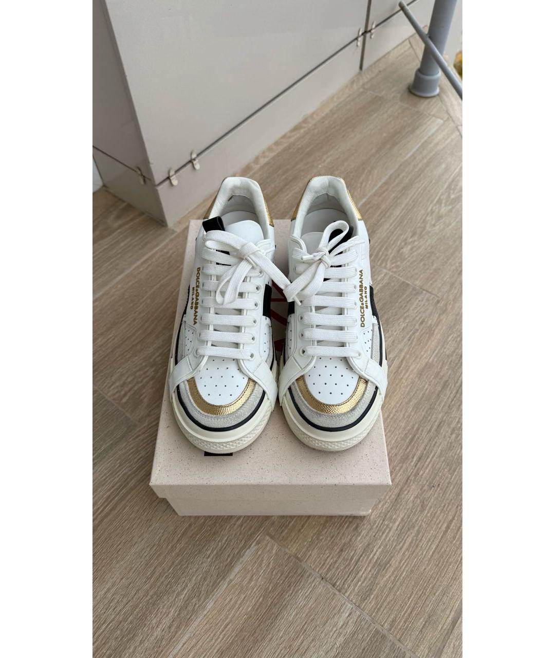 DOLCE&GABBANA Белые кожаные кеды, фото 2