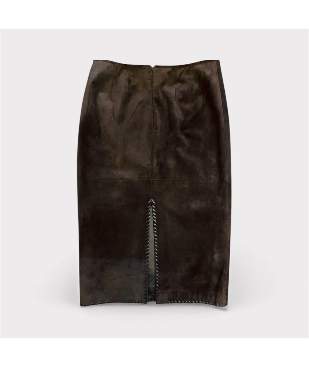 MIU MIU Коричневая замшевая юбка миди, фото 2