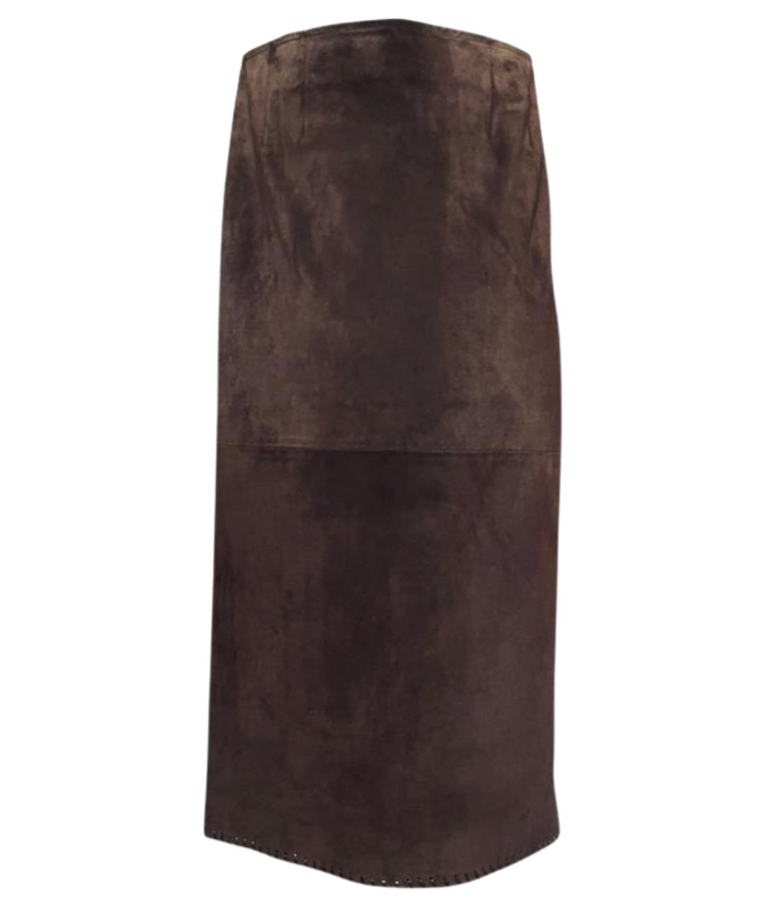 MIU MIU Коричневая замшевая юбка миди, фото 1