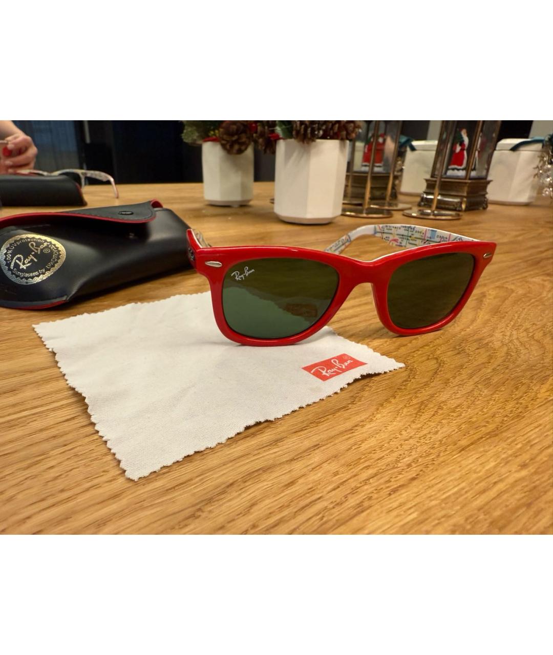 RAY BAN Красные пластиковые солнцезащитные очки, фото 4