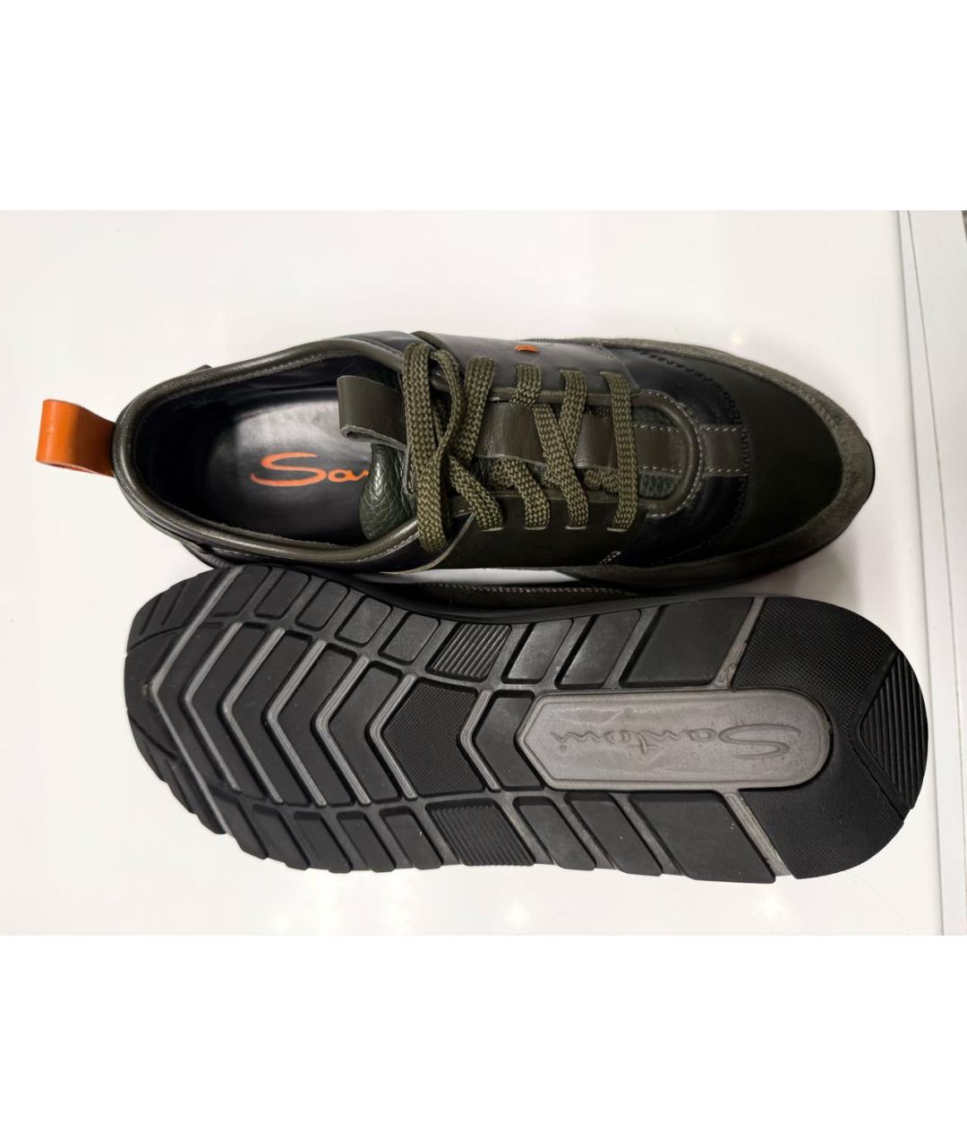 SANTONI Зеленые кожаные низкие кроссовки / кеды, фото 2