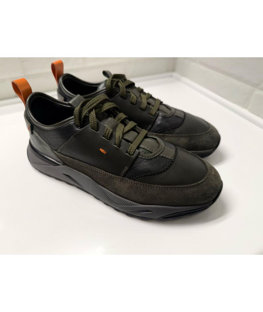 SANTONI Зеленые кожаные низкие кроссовки / кеды, фото 5