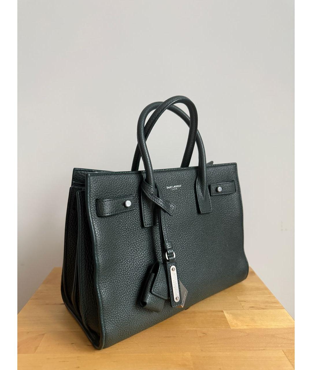 SAINT LAURENT Зеленая кожаная сумка тоут, фото 2