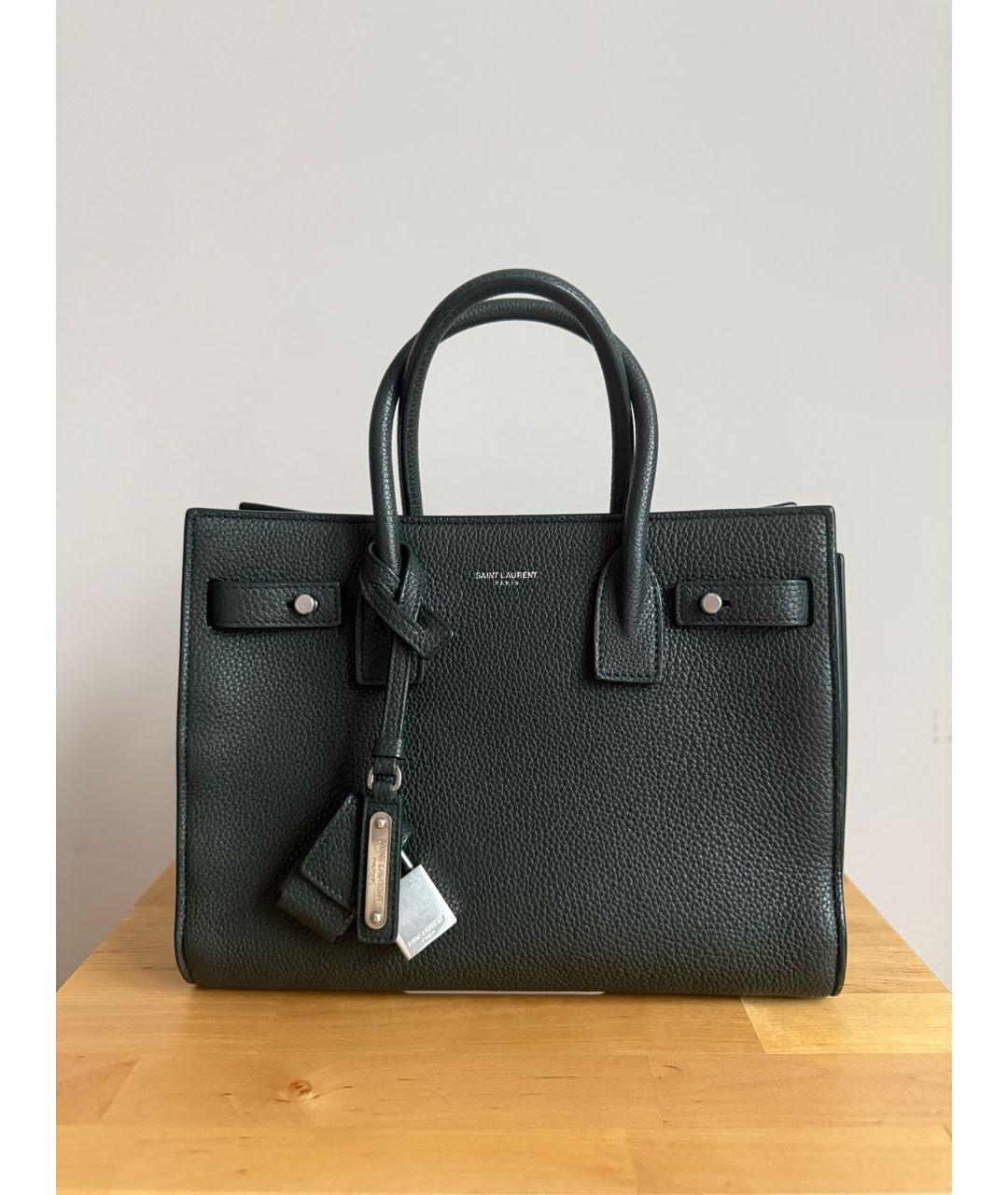 SAINT LAURENT Зеленая кожаная сумка тоут, фото 9