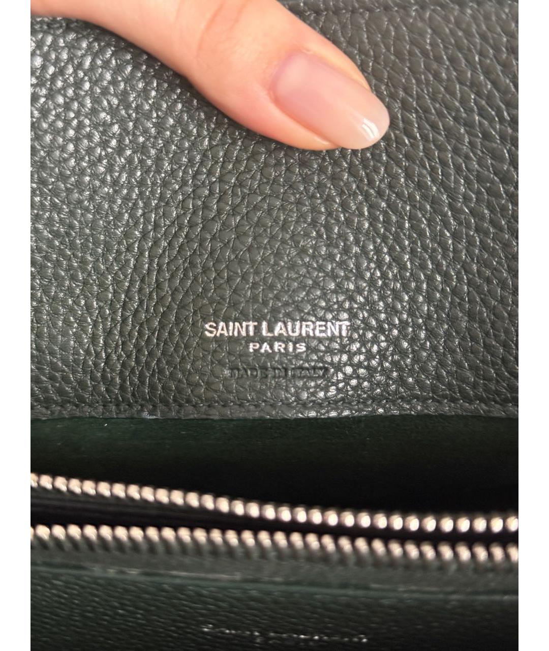 SAINT LAURENT Зеленая кожаная сумка тоут, фото 7