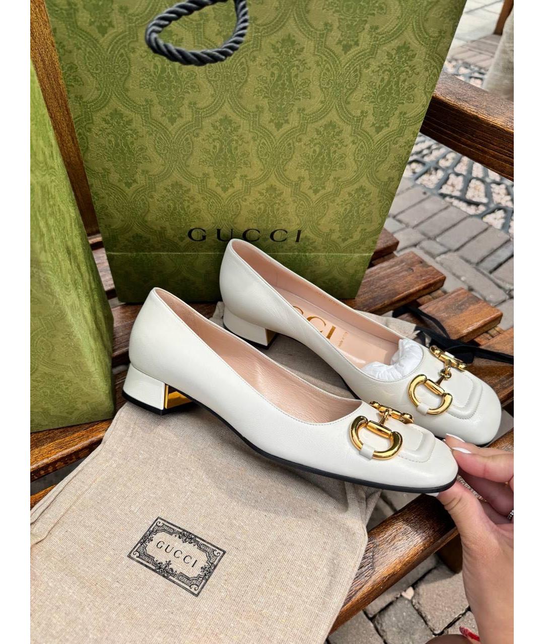 GUCCI Белые кожаные туфли, фото 4