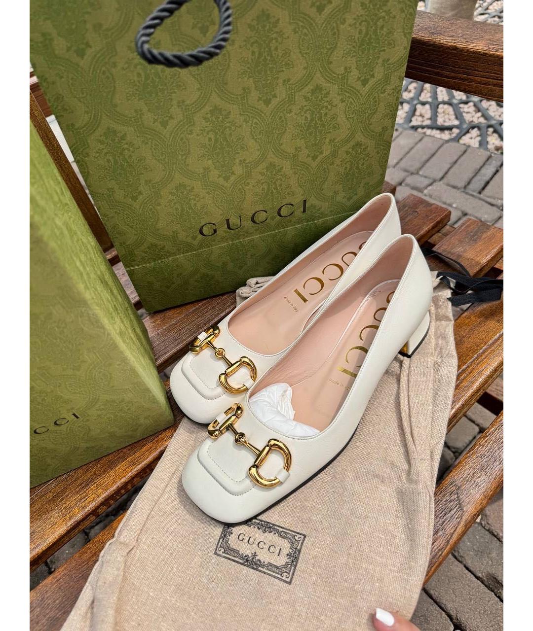 GUCCI Белые кожаные туфли, фото 2