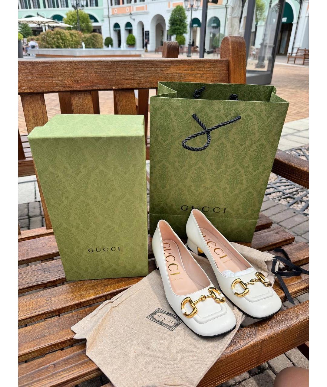 GUCCI Белые кожаные туфли, фото 3