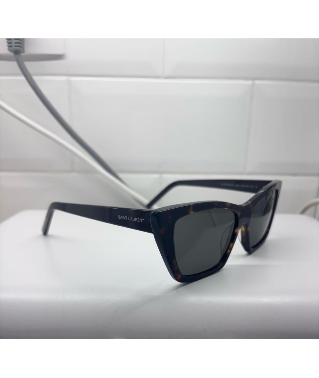 SAINT LAURENT Коричневые пластиковые солнцезащитные очки, фото 2