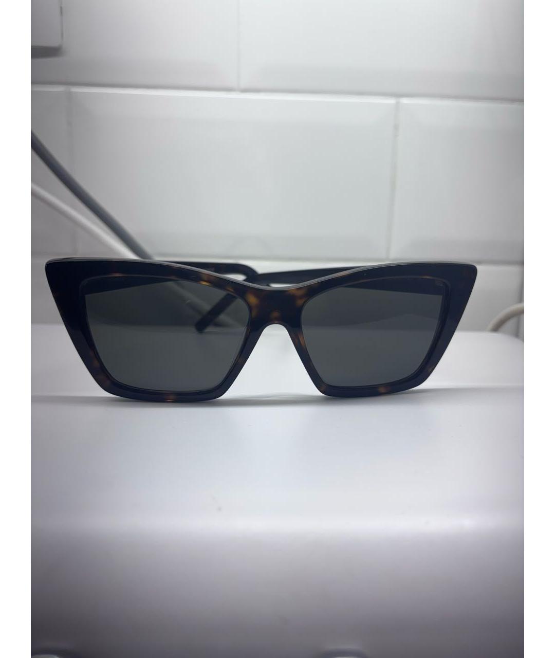 SAINT LAURENT Коричневые пластиковые солнцезащитные очки, фото 7