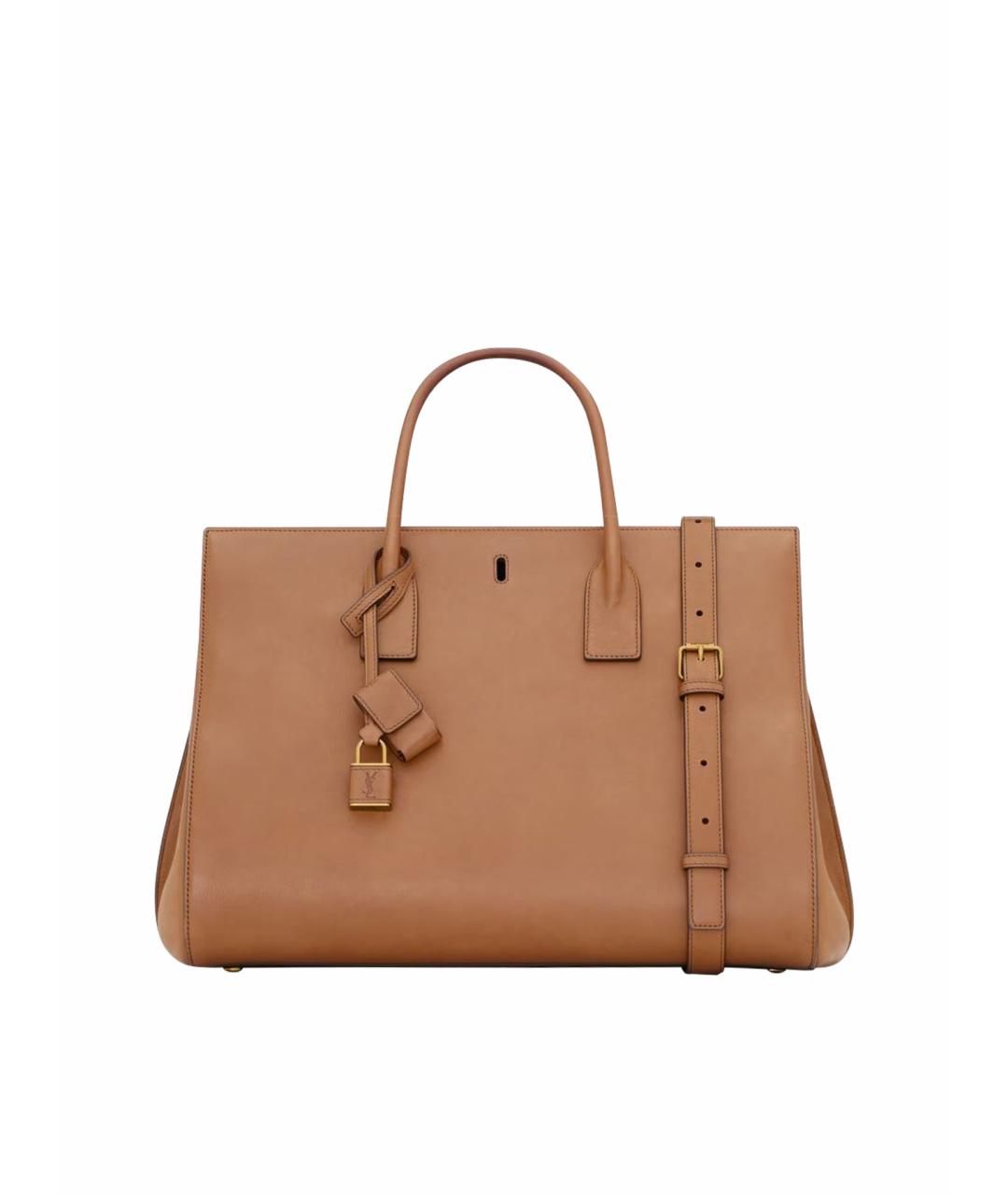 SAINT LAURENT Коричневая кожаная сумка тоут, фото 1