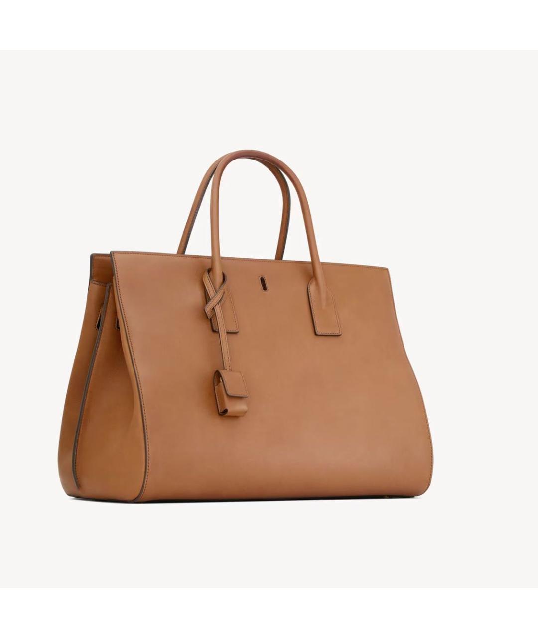 SAINT LAURENT Коричневая кожаная сумка тоут, фото 3