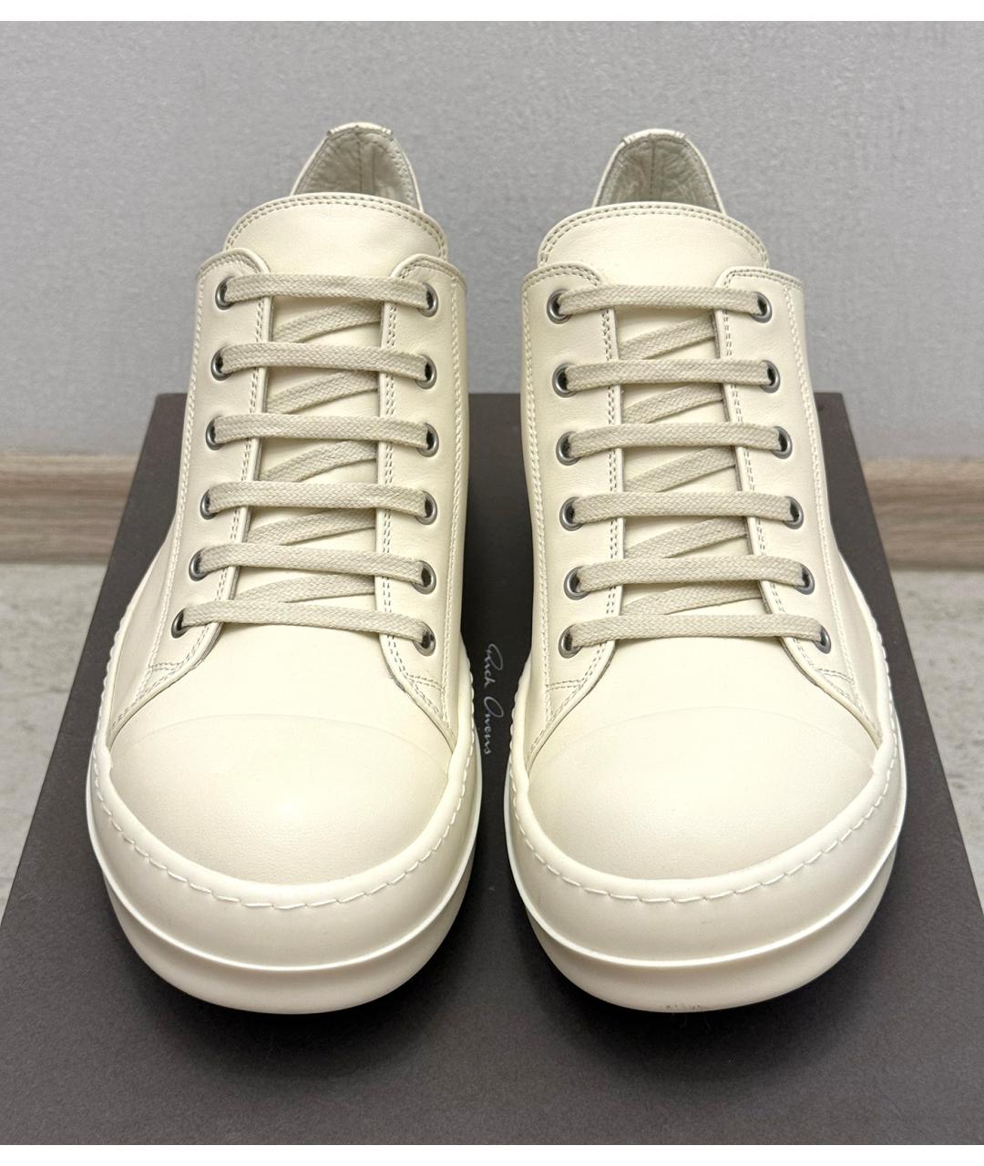 RICK OWENS Белые кожаные низкие кроссовки / кеды, фото 3