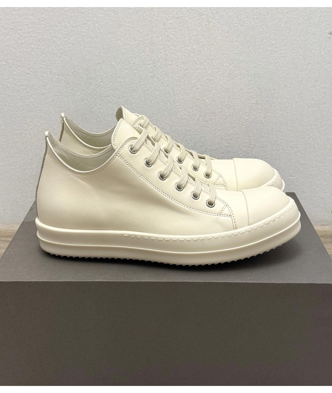 RICK OWENS Белые кожаные низкие кроссовки / кеды, фото 5