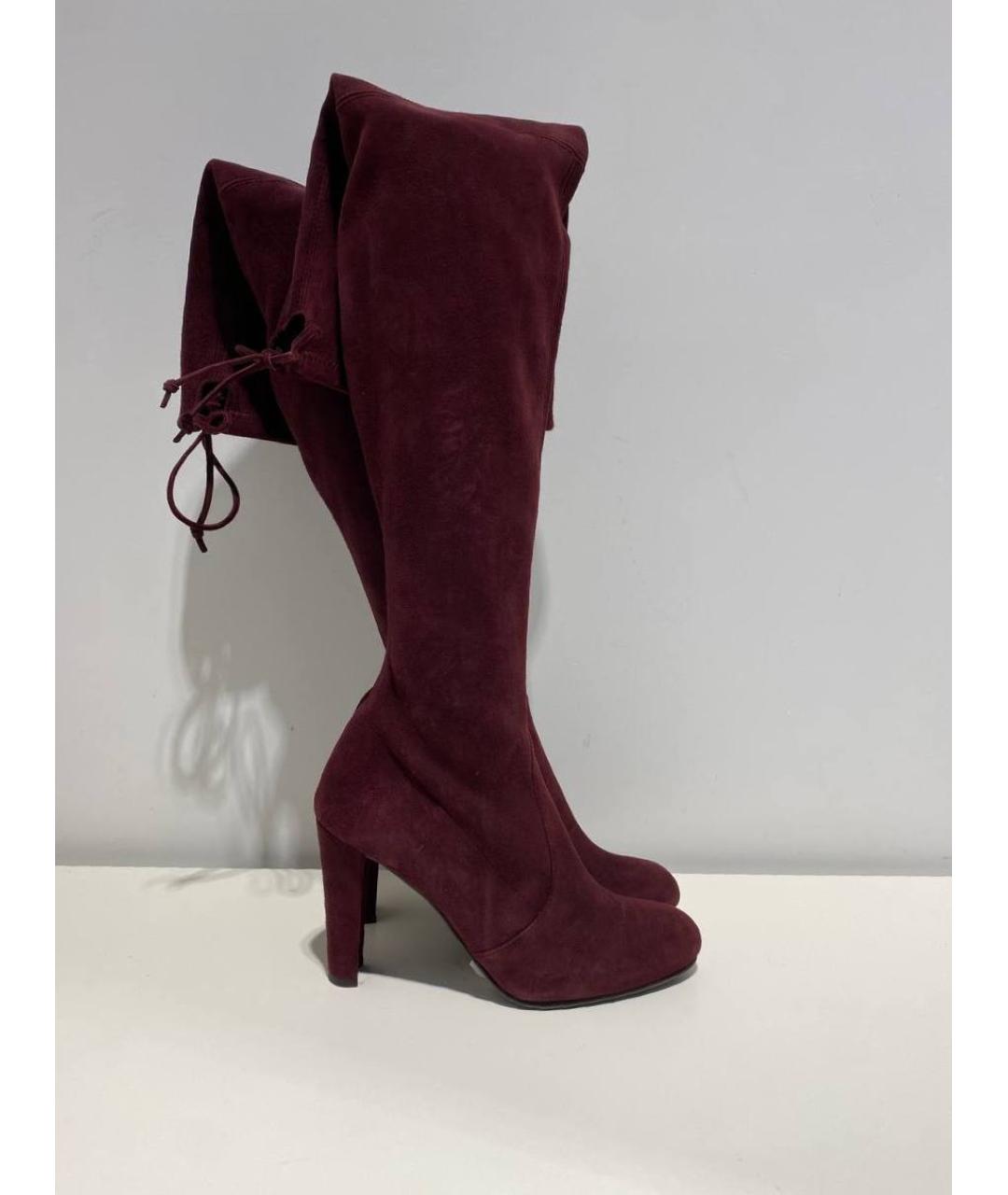 STUART WEITZMAN Бордовые замшевые сапоги, фото 2