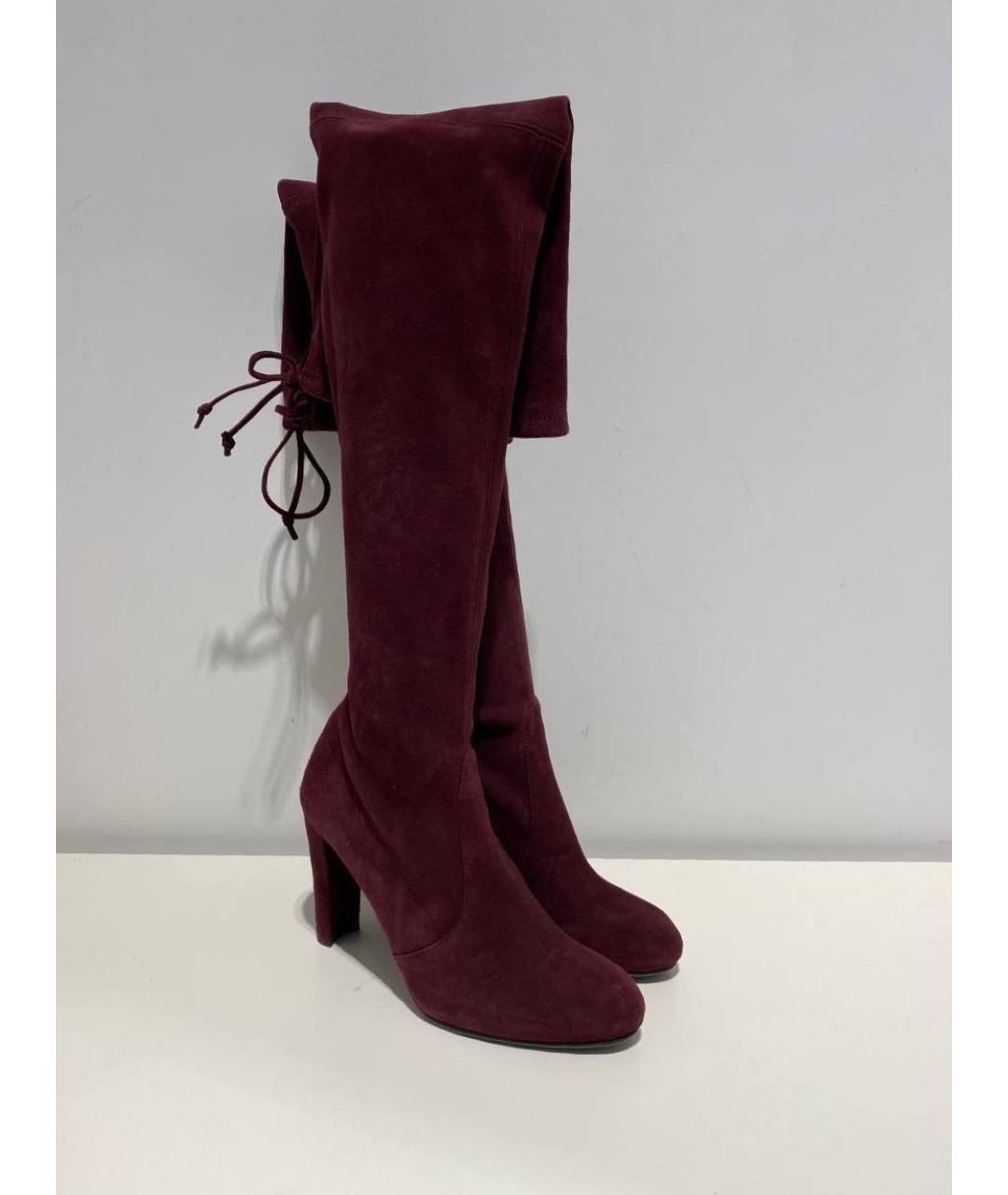 STUART WEITZMAN Бордовые замшевые сапоги, фото 4