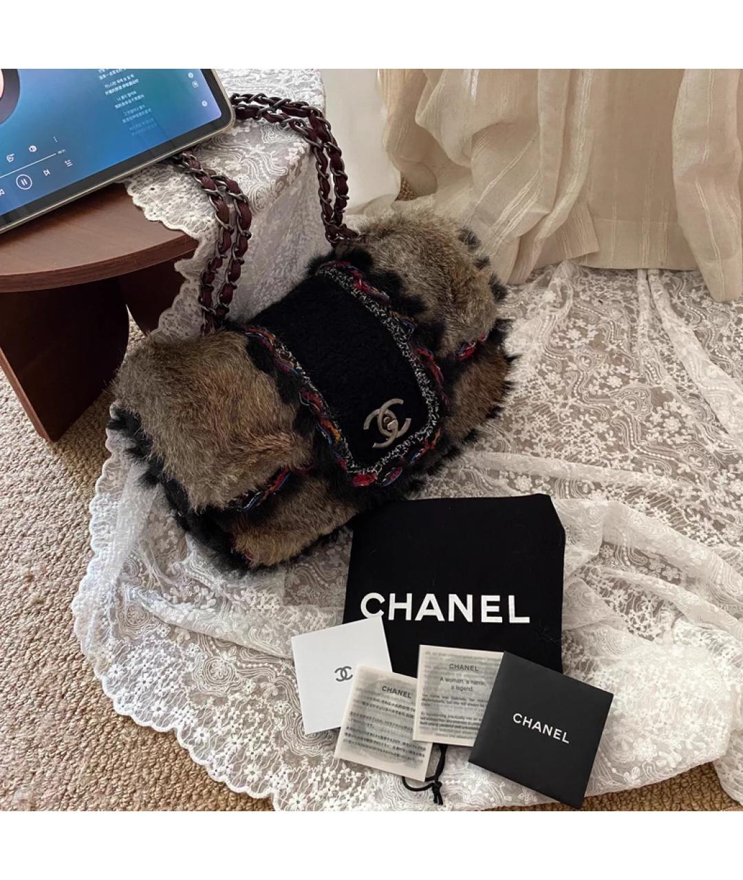CHANEL Коричневая меховая сумка через плечо, фото 2