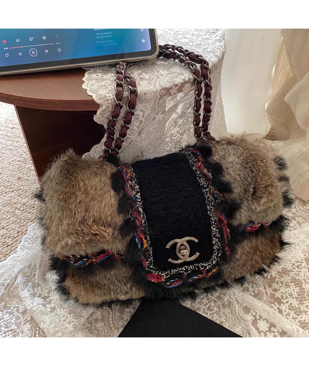 CHANEL Коричневая меховая сумка через плечо, фото 7