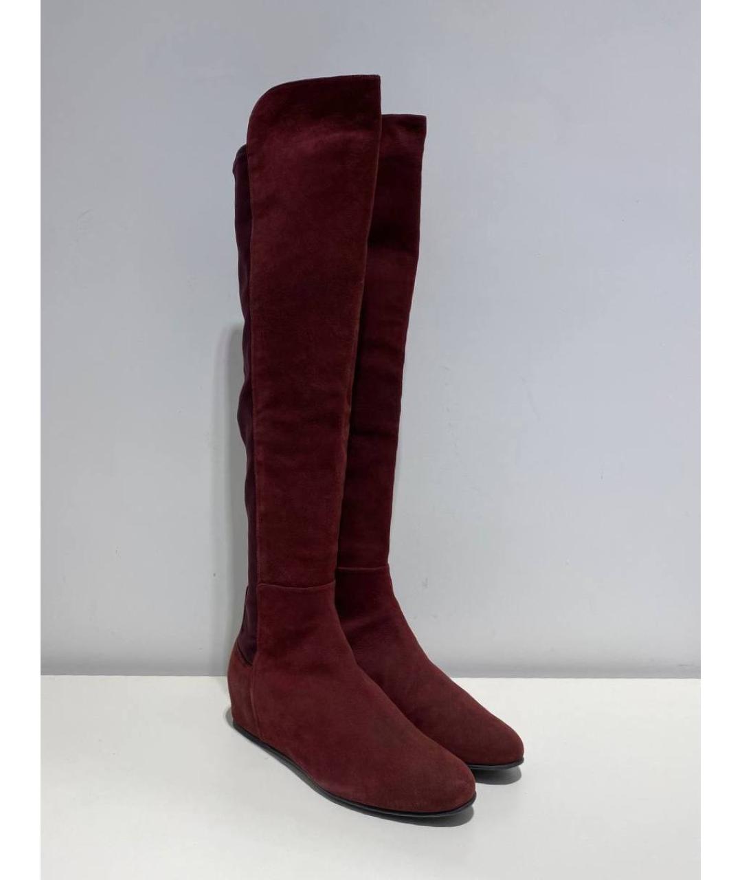 STUART WEITZMAN Бордовые замшевые сапоги, фото 4