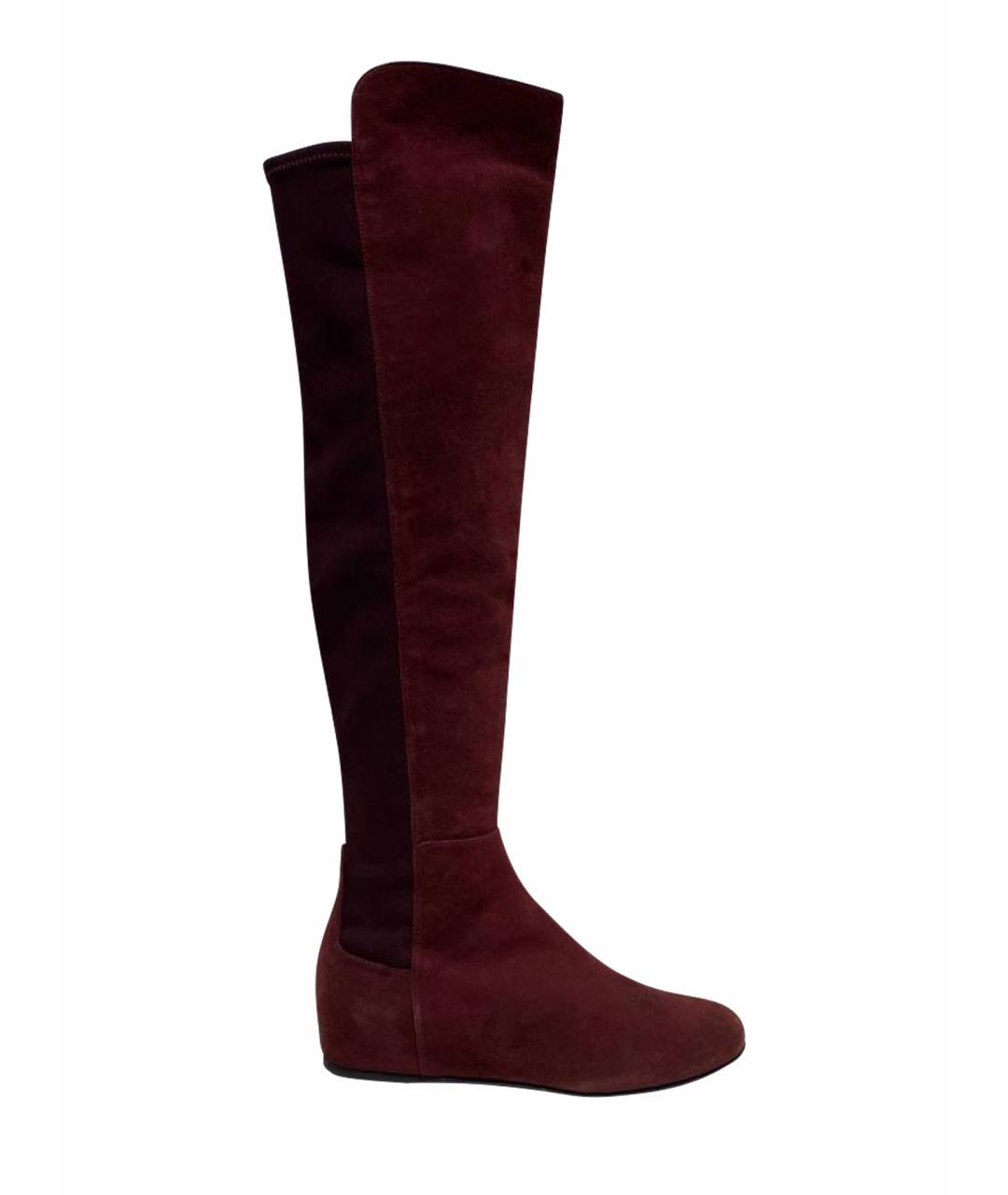 STUART WEITZMAN Бордовые замшевые сапоги, фото 1
