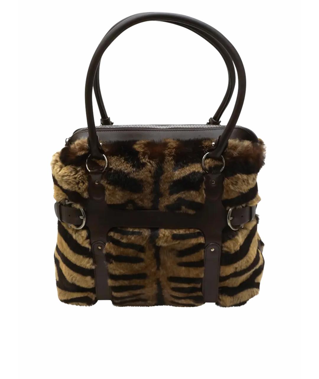 FERRAGAMO Коричневая меховая сумка с короткими ручками, фото 1